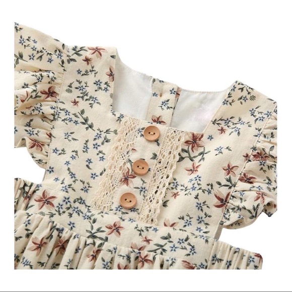 Cream Floral Pinafore Dress - Picture 3 of 4